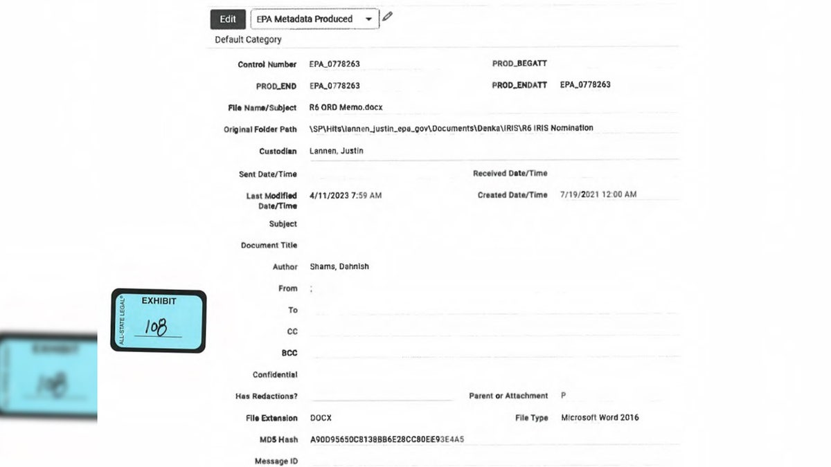 Metadata of EPA Region 6 official Michael Morton's 2021 email walking back his office's nomination of chloroprene. The metadata shows the email was authored by EPA ORD official Dahnish Shams.