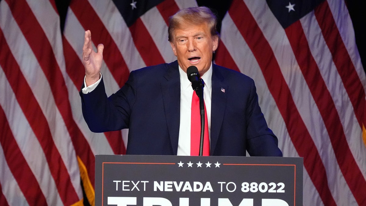 Trump speaks at podium