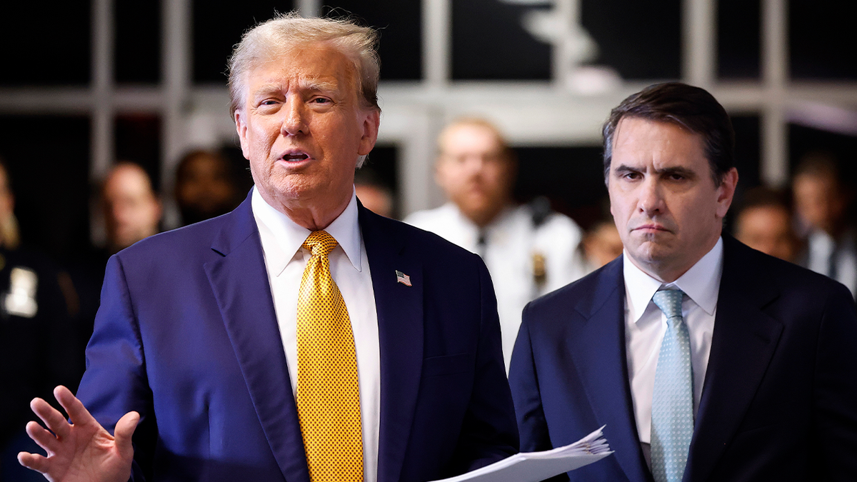 Trump speaks outside court