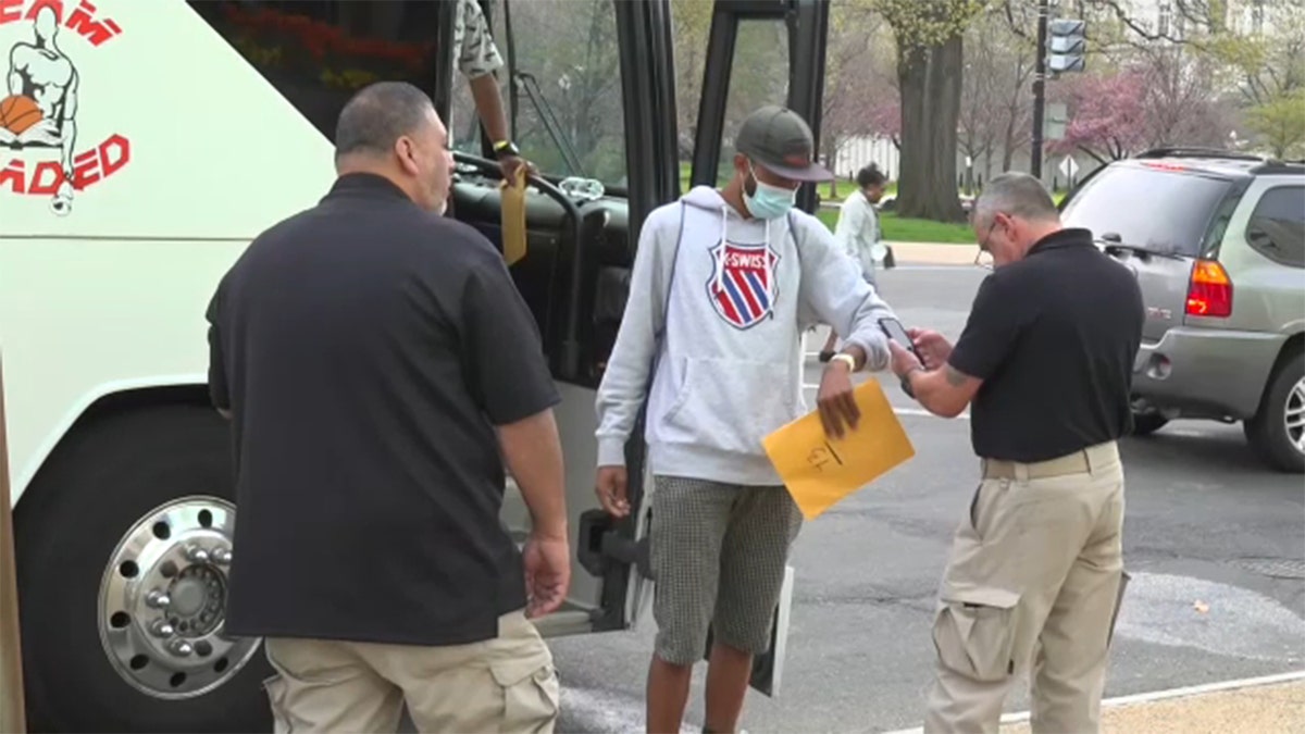 A group of migrants were bused from Texas to Washington, D.C., where they were dropped off blocks from the U.S. Capitol, Wednesday, April 13, 2022.