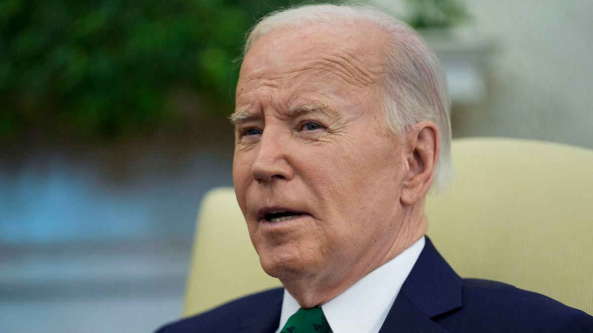 closeup shot of President Biden in Oval Office