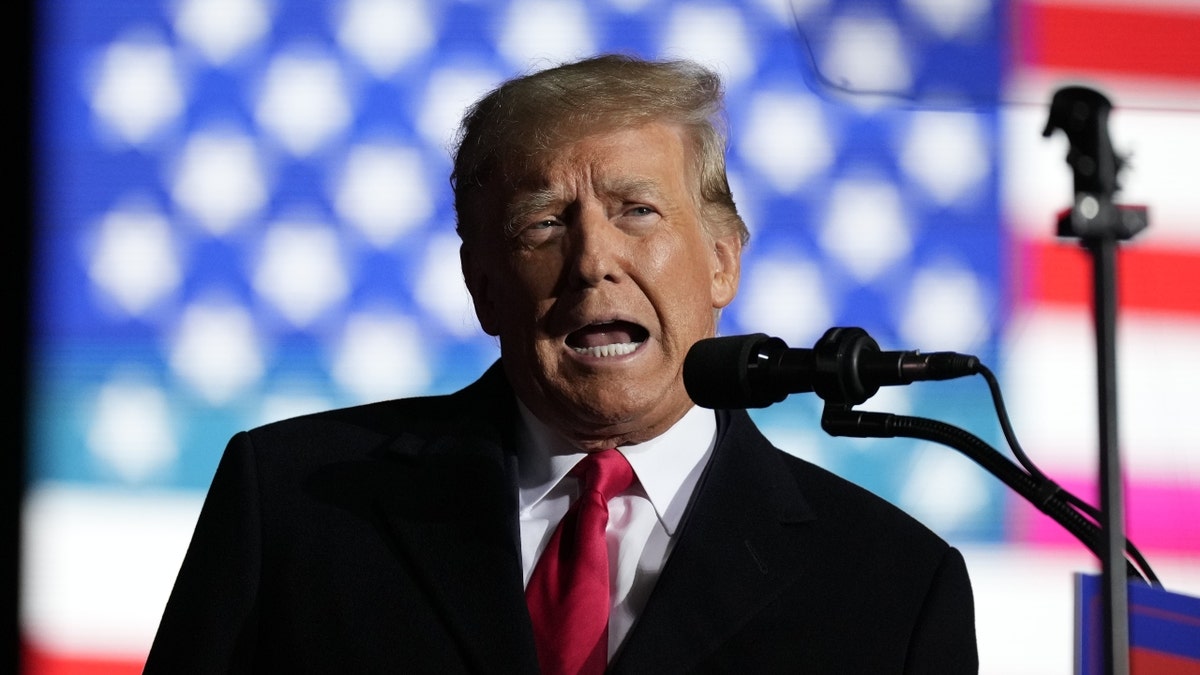 Donald Trump with US flag in background