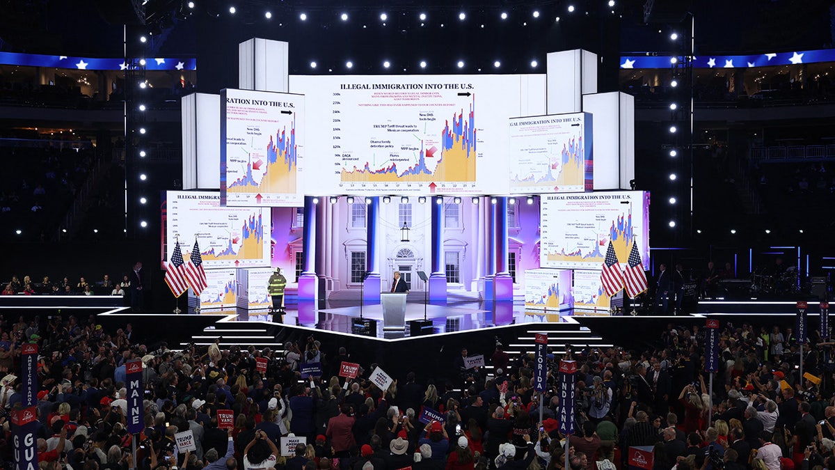 immigration chart on jumbo screens at RNC