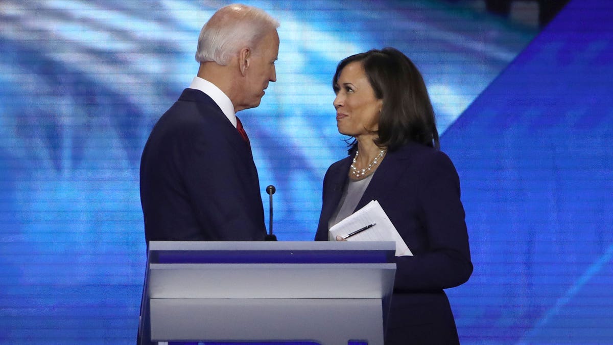 Joe Biden with Kamala Harris at lectern