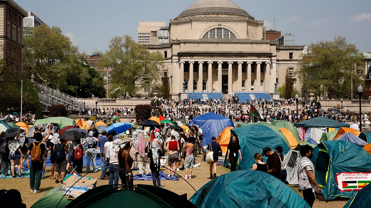 Student protesters at Columbia University outside 