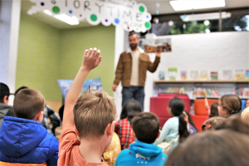 Kirk Cameron takes questions from those in attendance at his story hour held at the Placentia Library on Saturday, Jan. 14, 2023.