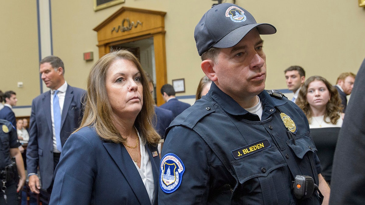 Kimberly Cheatle departs after testifying during a House Committee on Oversight and Accountability hearing