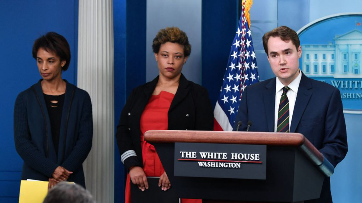 Deputy Press Secretary Andrew Bates at press briefing lectern