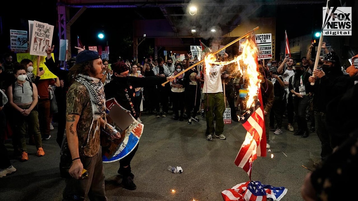 Pro-Hamas agitators burning US flag