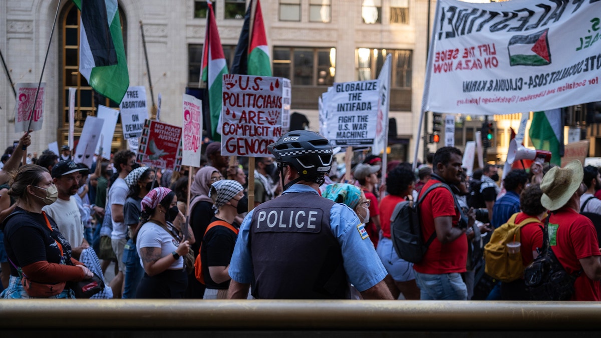 Anti-Israel agitators march ahead of the Democratic National Convention on Aug. 18, 2024 in Chicago, Ill.