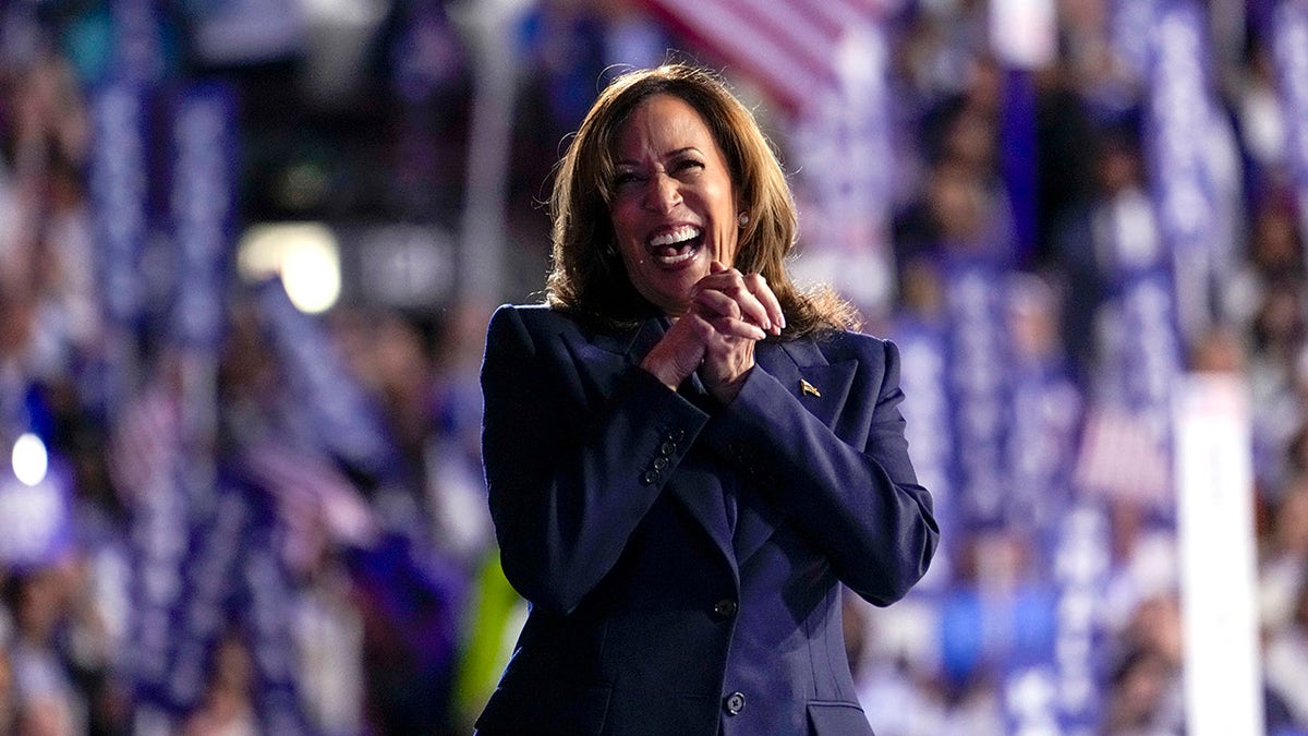 Harris on stage at the DNC