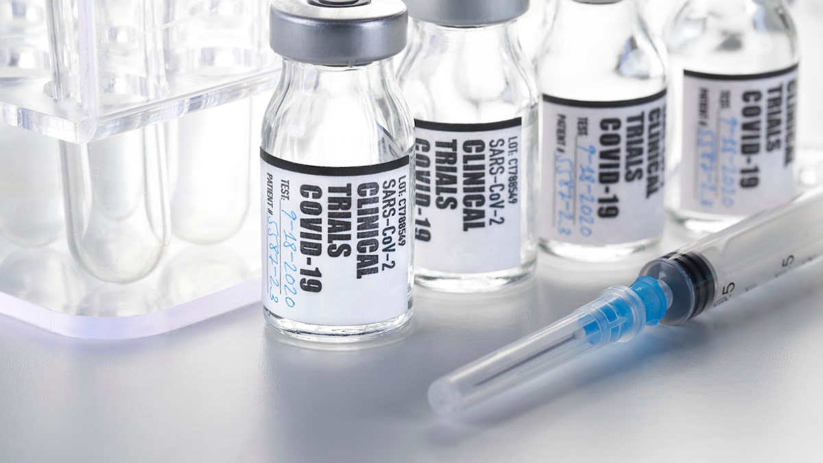 COVID clinical trial vials depicted in stock photo