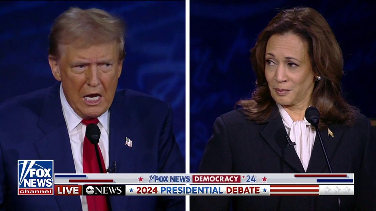 left-right split of former President Trump and VP Kamala Harris