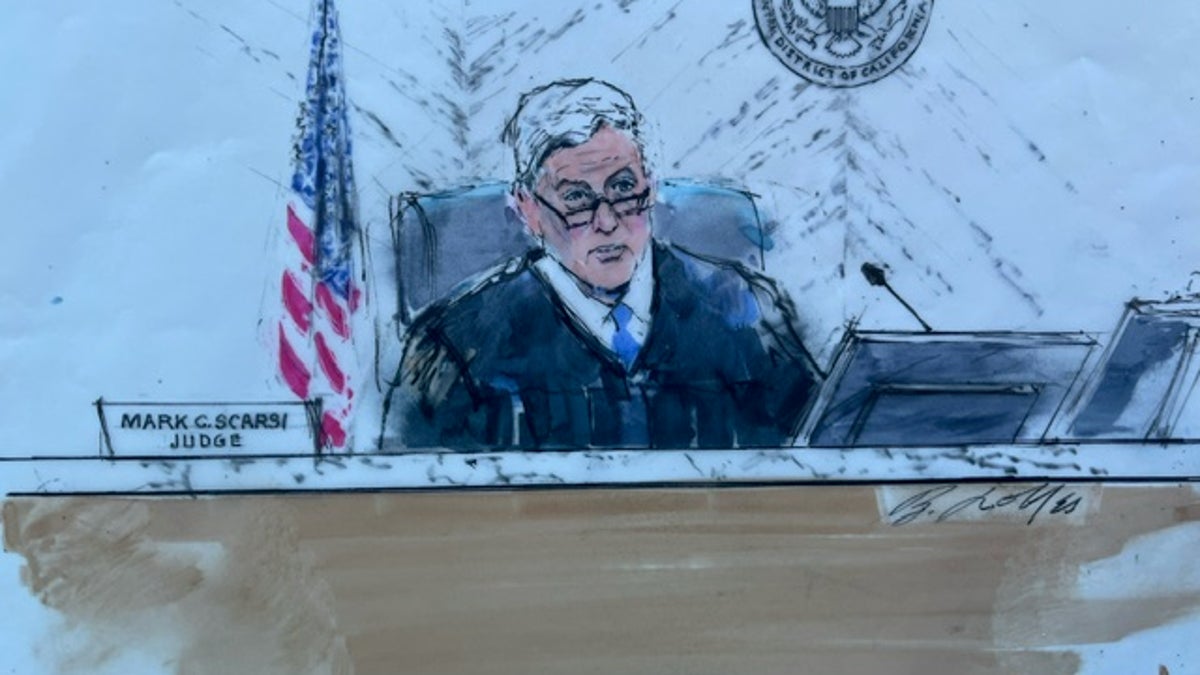 Courtroom sketch of Judge Mark Scarsi