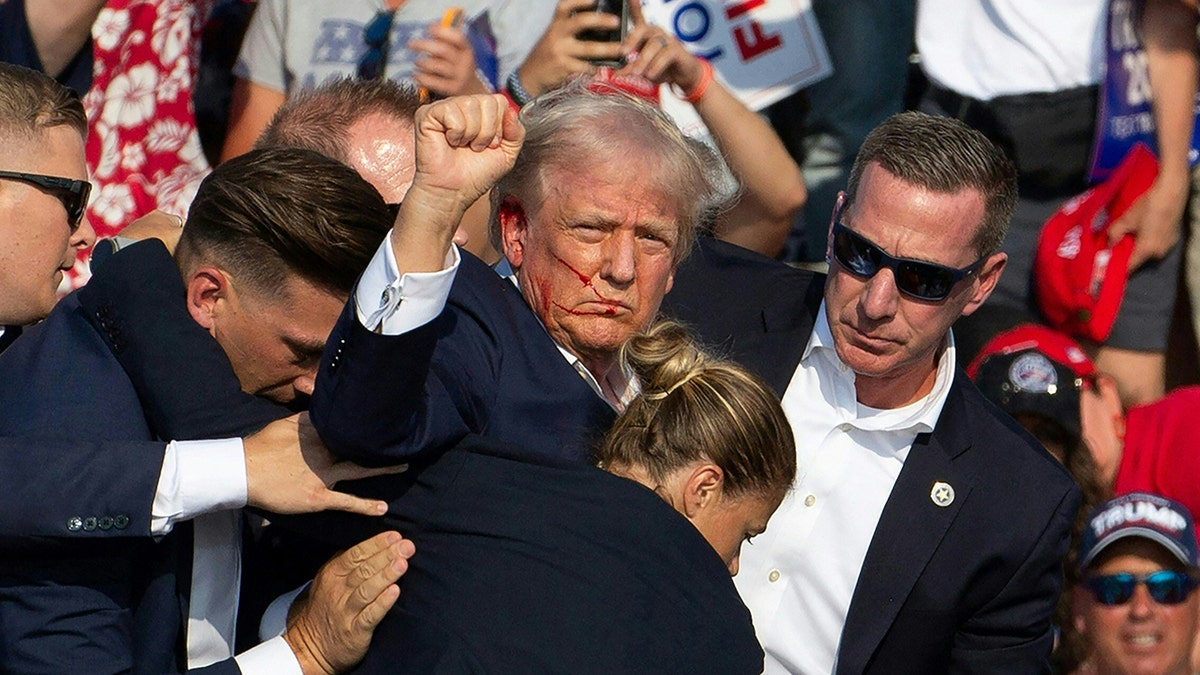 Trump with blood on his face after assassination attempt