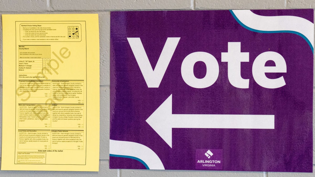 Vote sign and sample ballot in Arlington, Virginia