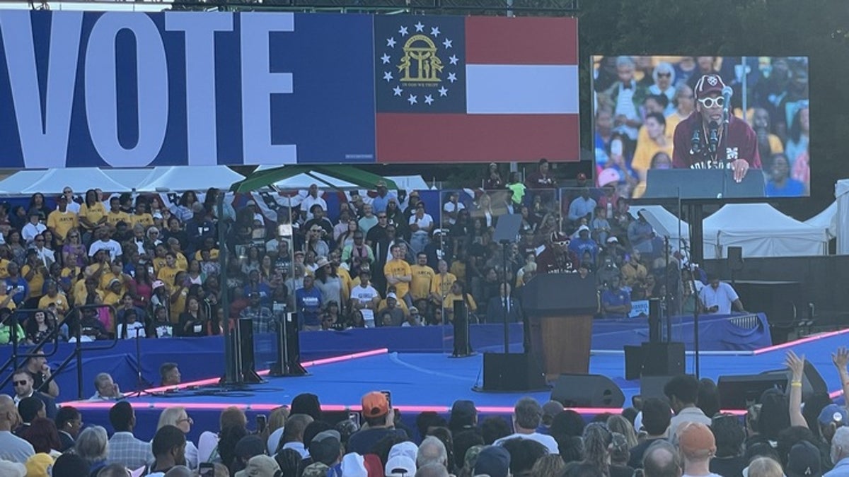 Spike Lee rallies the the crowd at a Kamala Harris, Barack Obama event near Atlanta, GA. October 24th