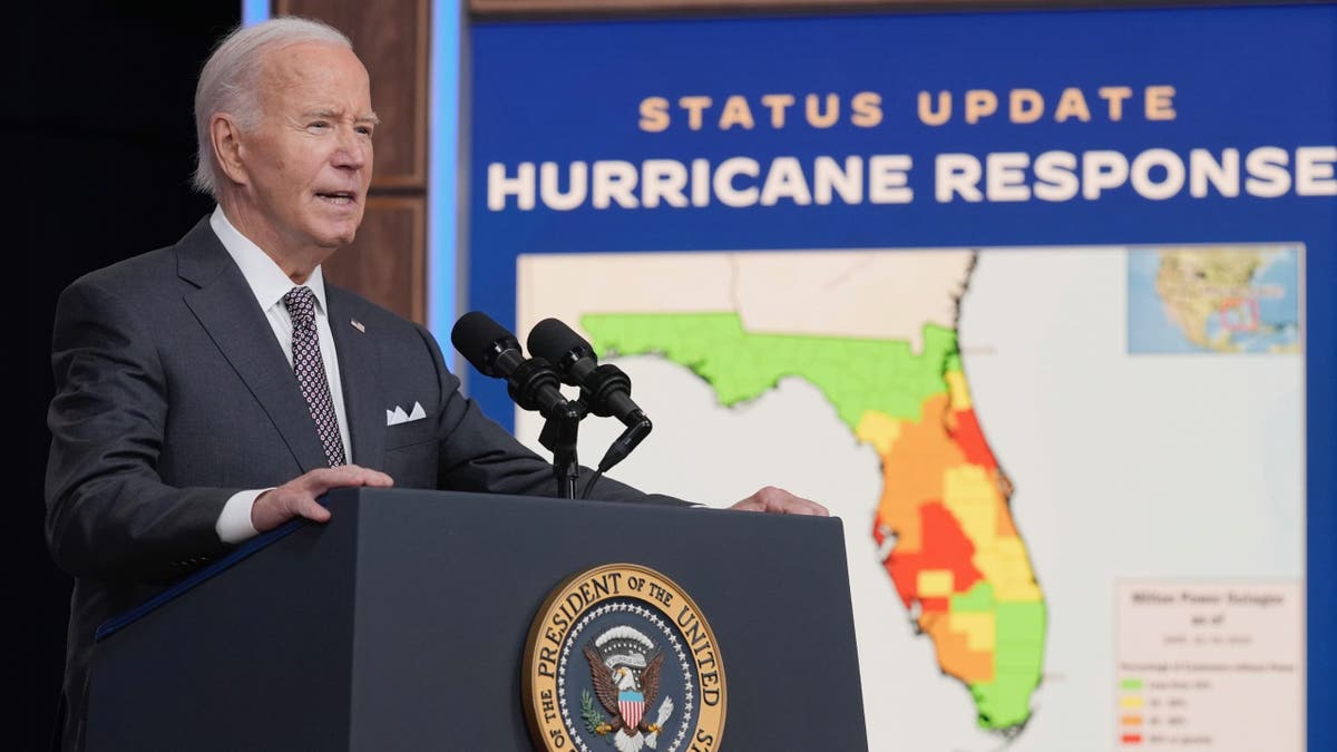 President Joe Biden speaks and gives an update on the impact and the ongoing response to Hurricane Milton, in the South Court Auditorium on the White House complex in Washington, Thursday, Oct. 10, 2024. (AP Photo/Susan Walsh)