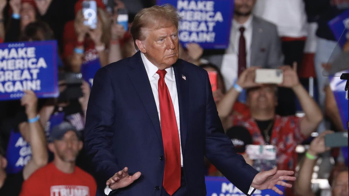 Republican presidential nominee former President Donald Trump at a campaign rally at Bayfront Convention Center in Erie, Pennsylvania, on Sunday.