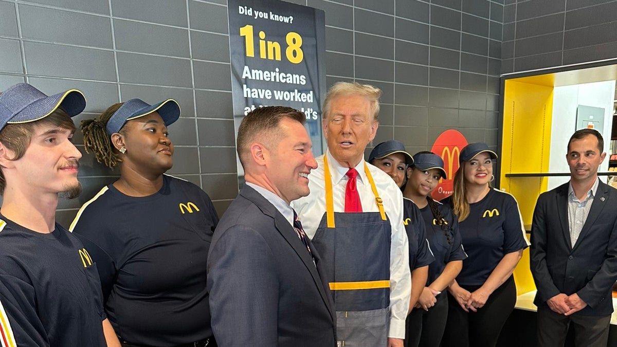 Donald Trump at McDonald's with restaurant crew