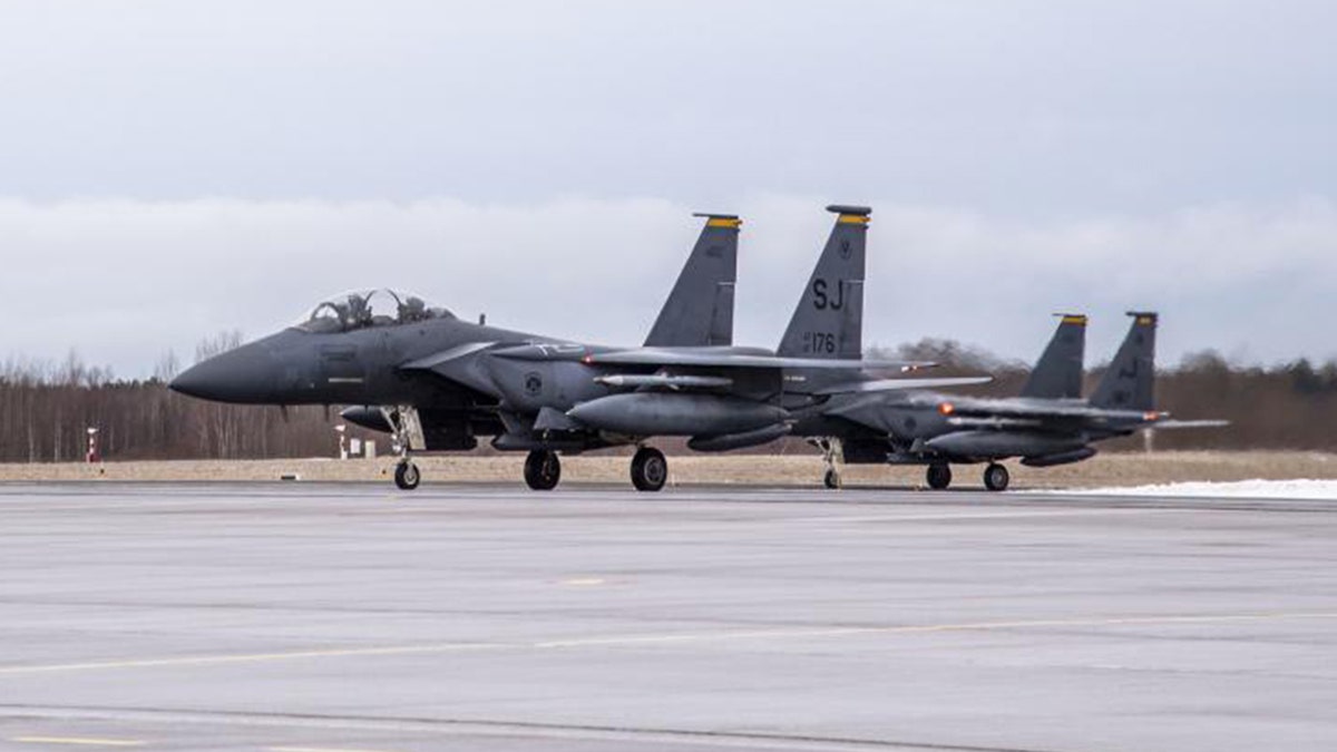 Six U.S. F-15E Strike Eagle fighters arrived at Ämari Air Base in Estonia, Jan. 26, 2022.