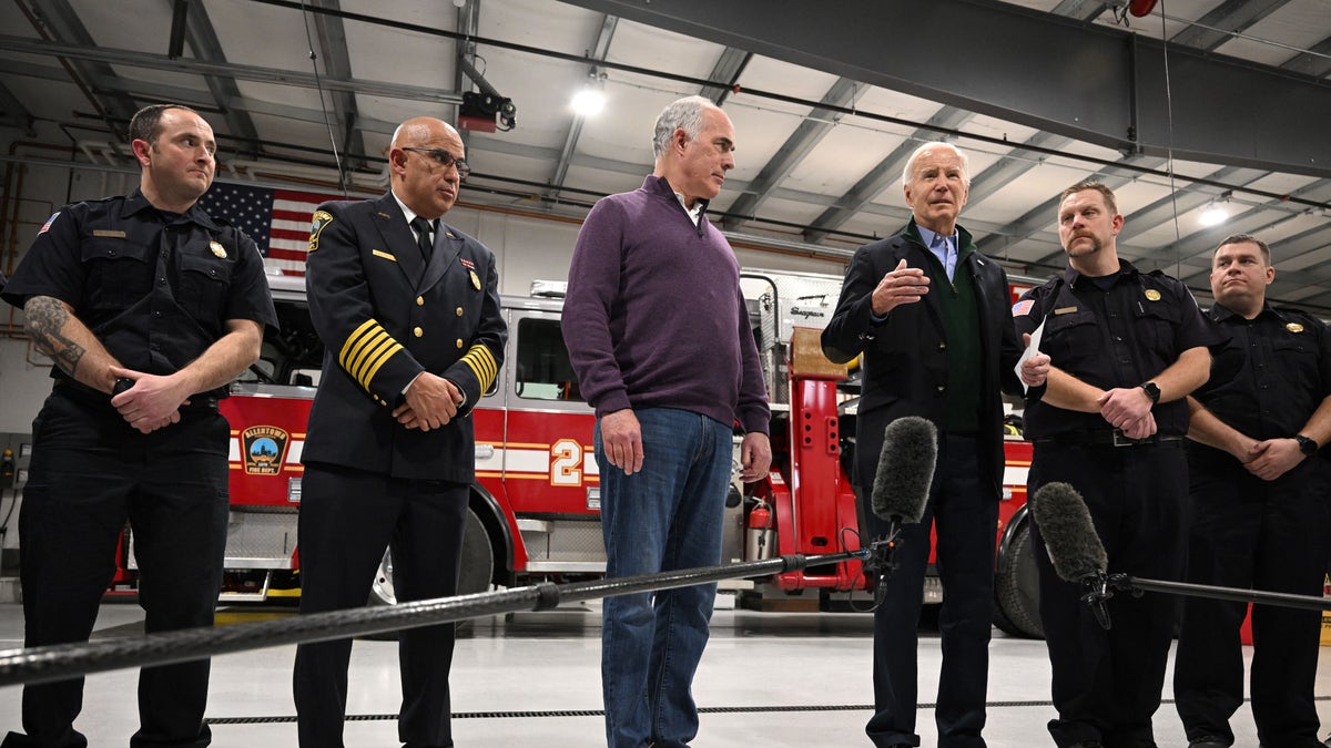 Sen. Bob Casey with firefighters