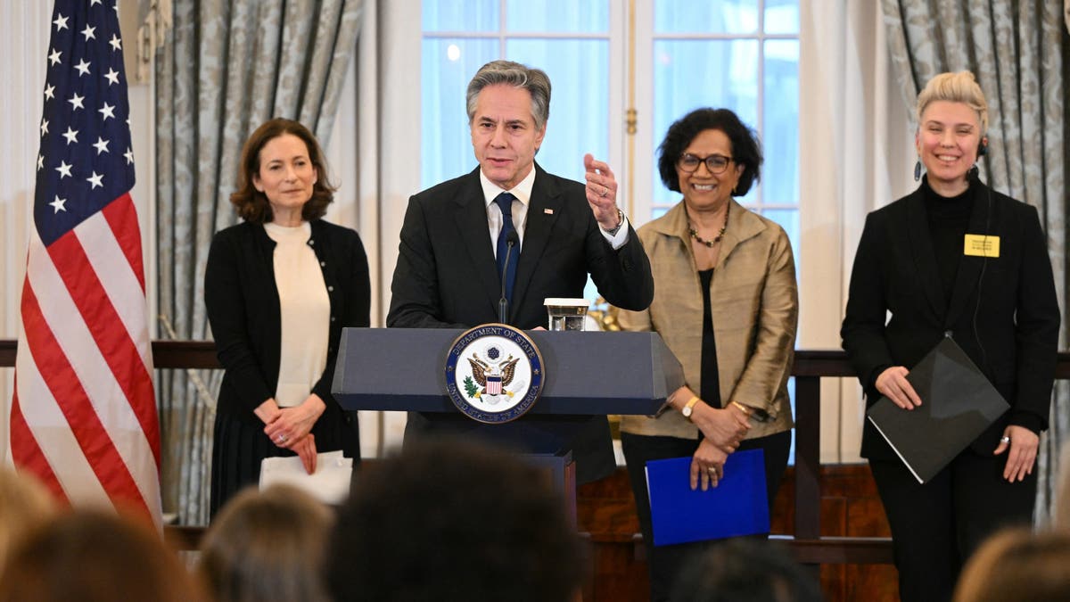 Secretary of State Antony Blinken at podium