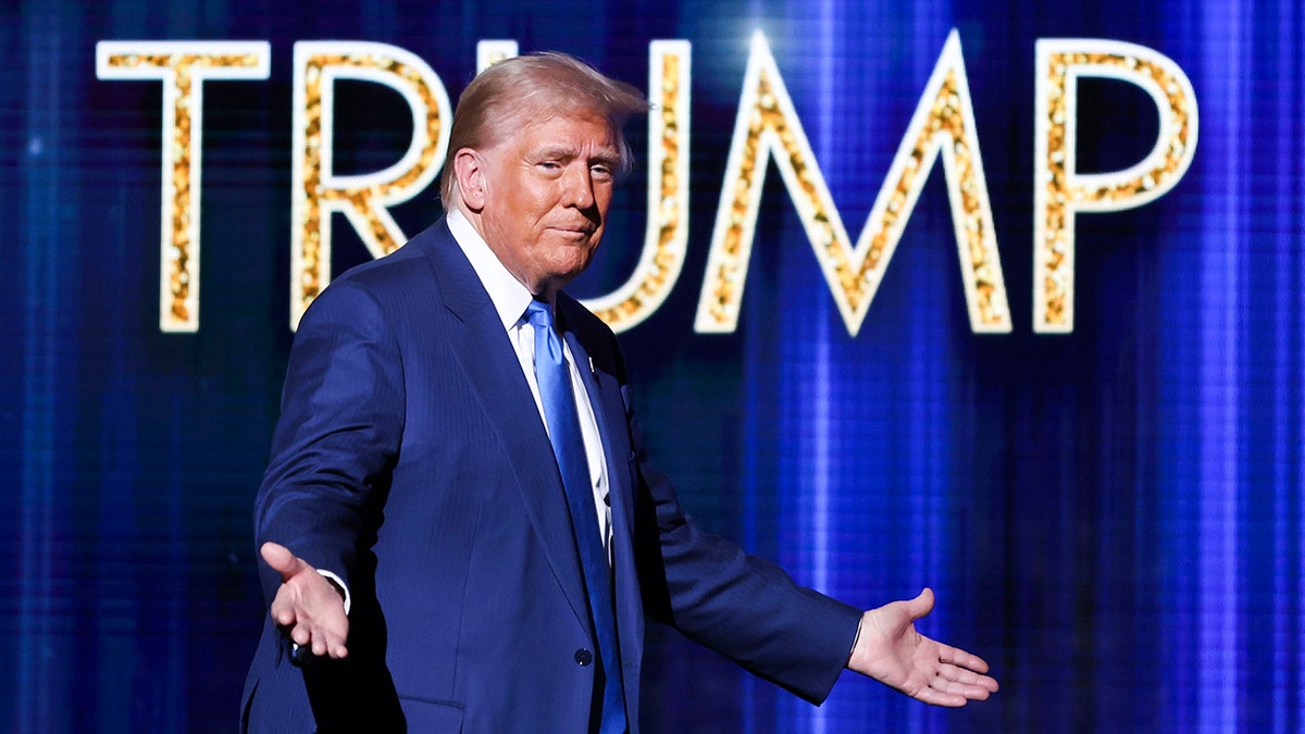 President-elect Donald Trump takes the stage before he speaks at the FOX Nation Patriot Awards, Thursday, Dec. 5, 2024, in Greenvale, N.Y.