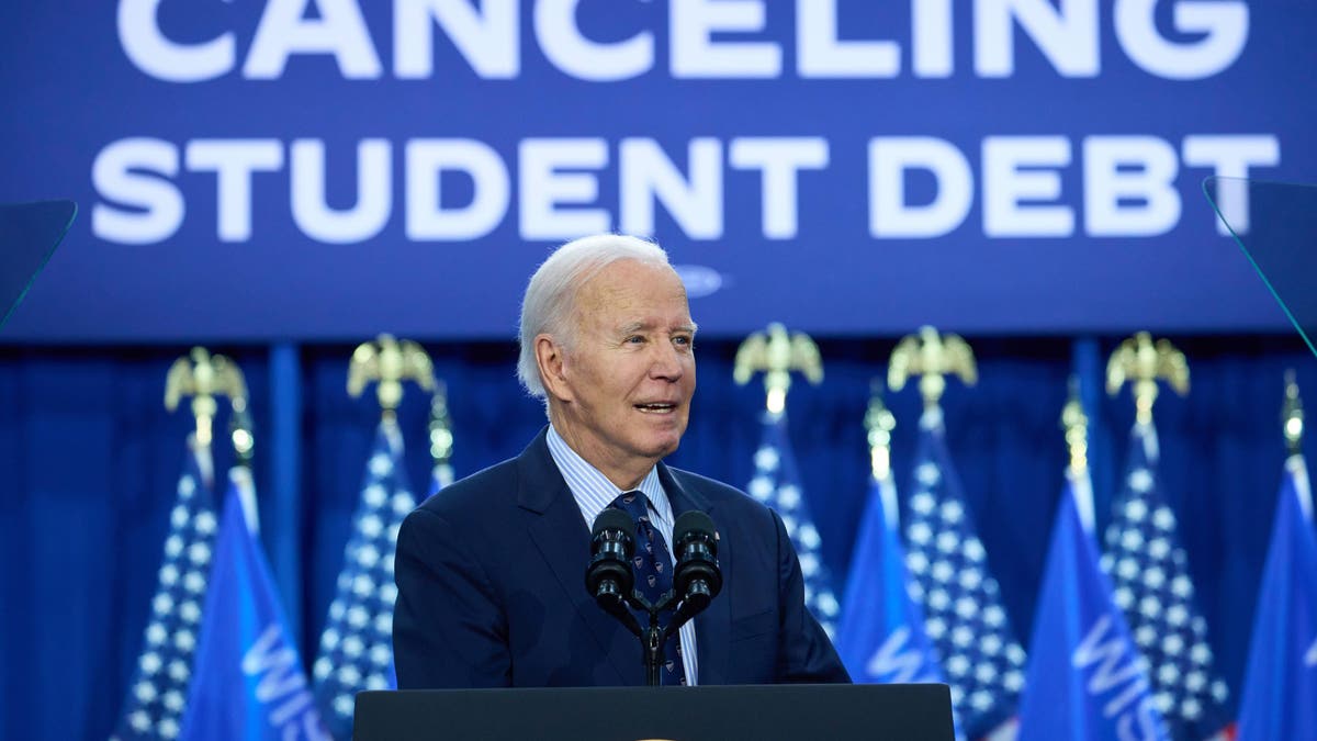 US President Joe Biden speaks during an event in Madison, Wisconsin, US, on Monday, April 8, 2024. Biden's alternative student-debt relief plan could forgive loans for as many as 26 million Americans, a far-reaching initiative that will be tested by the same challenges that beset his original program struck down by the Supreme Court. Photographer: Daniel Steinle/Bloomberg via Getty Images