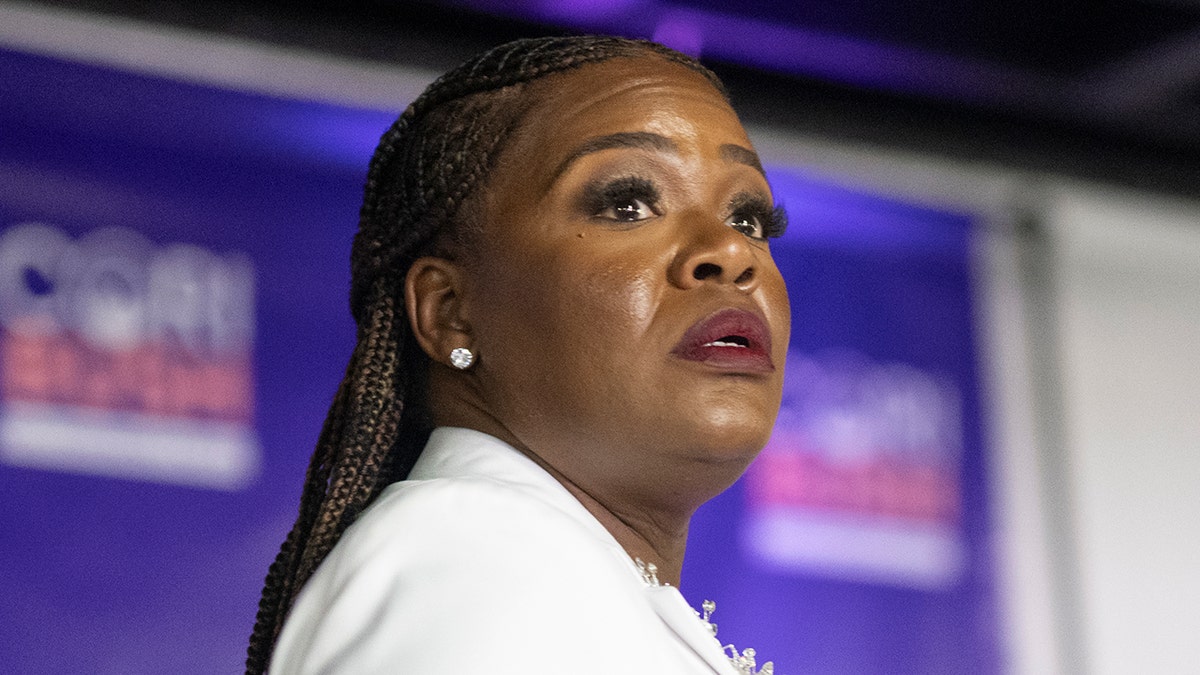 Rep. Cori Bush, D-Mo., delivers her concession speech during a primary election watch party at Chevre Events on Aug. 6, 2024 in St. Louis, Missouri.