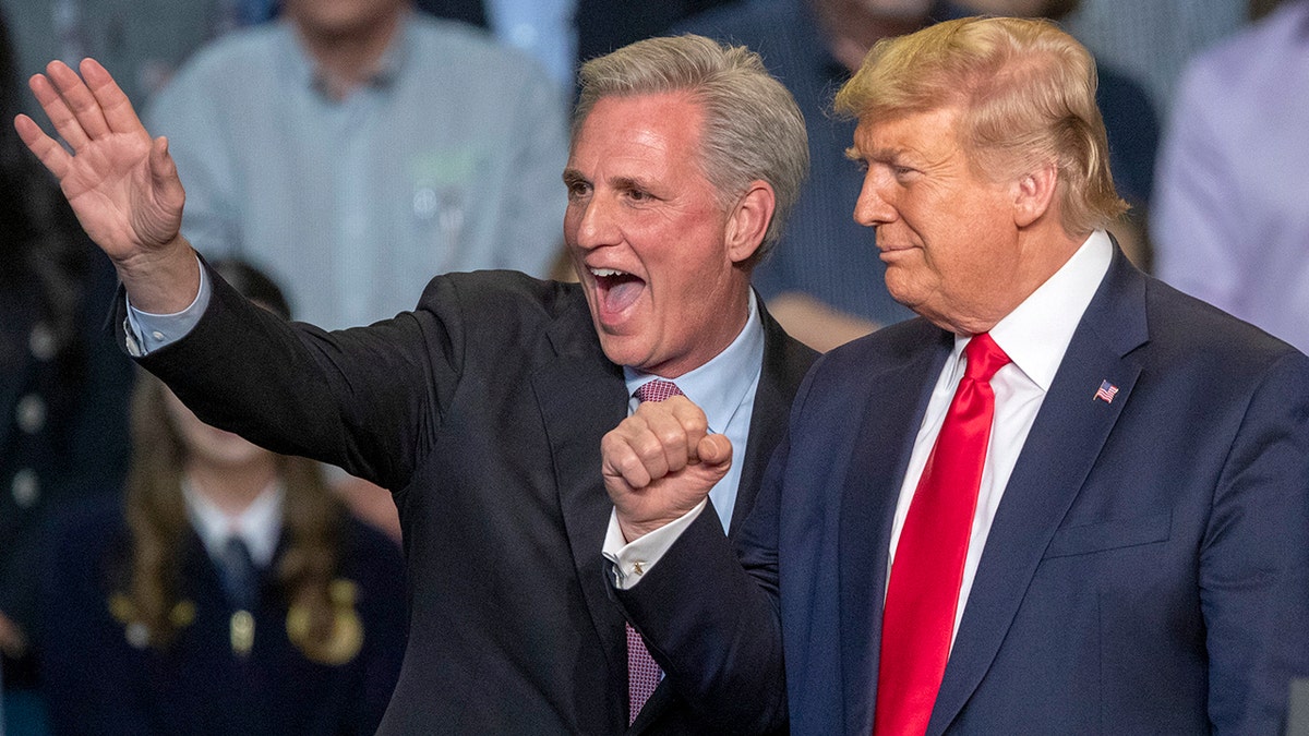 Then-House Minority Leader Kevin McCarthy with then-President Donald Trump in 2020