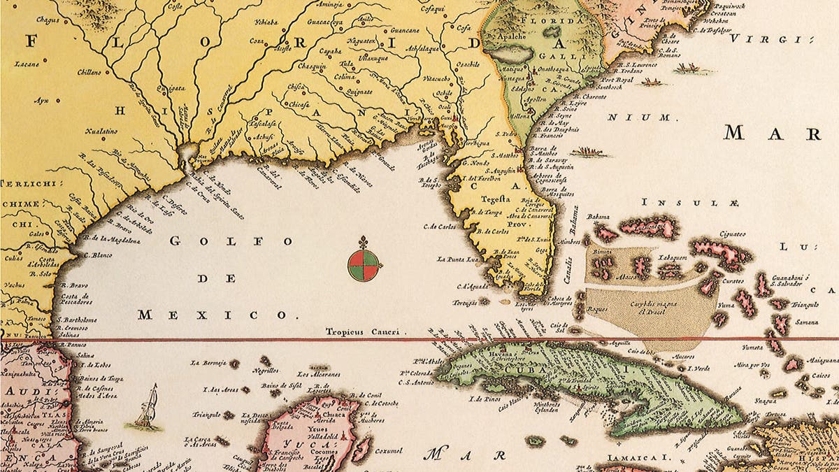 Gulf of Mexico shown in 1690 map