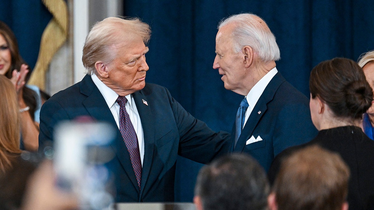 President-elect Donald Trump greets President Joe Biden at the 60th Presidential Inauguration