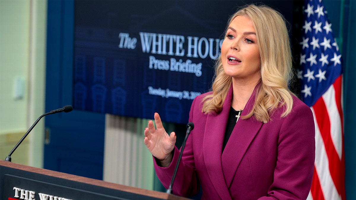 White House press secretary Karoline Leavitt speaks at her first press briefing.