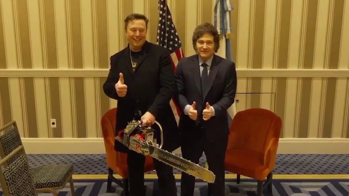 Musk and Milei at CPAC with chainsaw