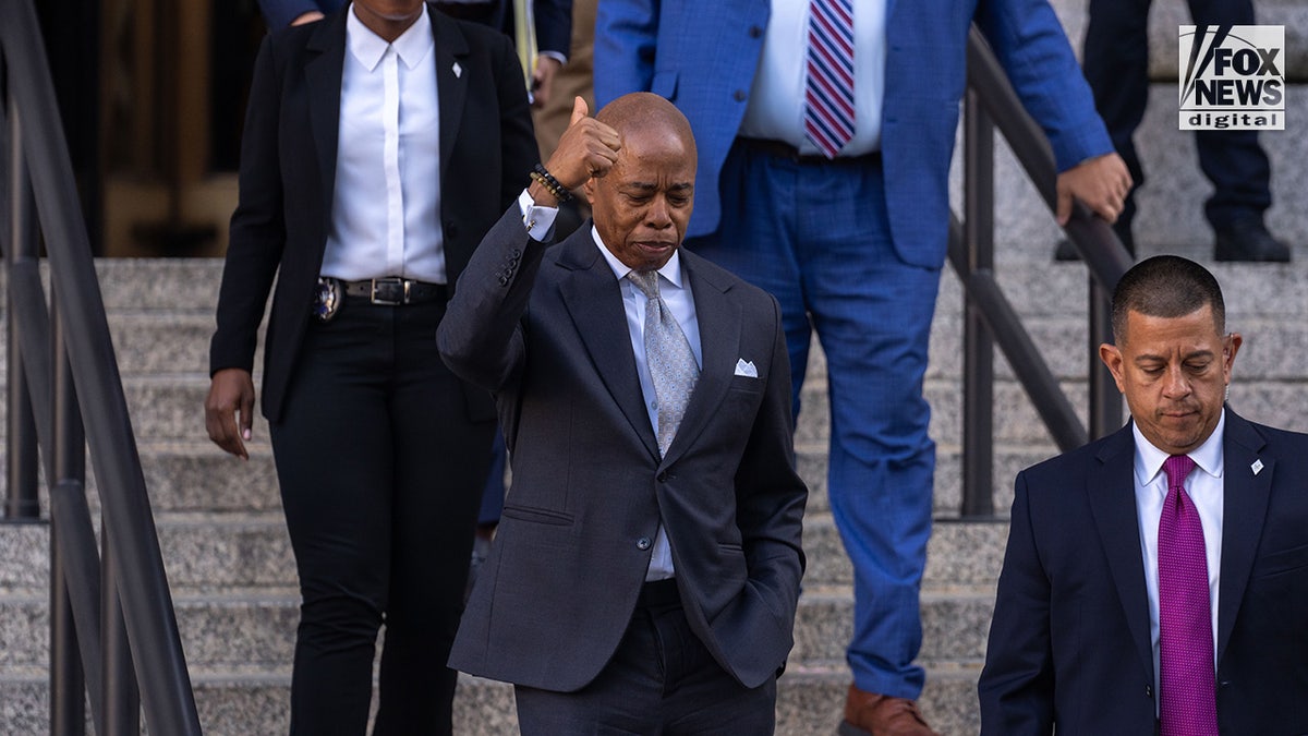 New York City Mayor Eric Adams departs Thurgood Marshall United States Courthouse in New York City