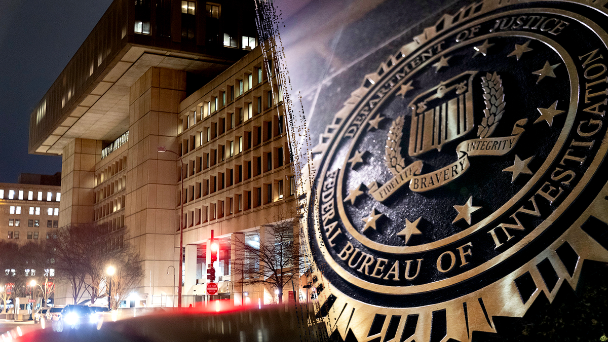 The FBI headquarters and logo are pictured