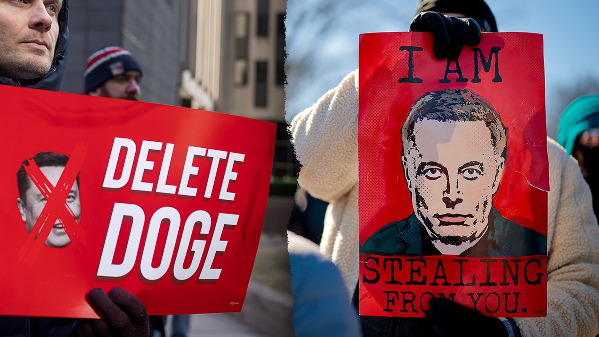 Two different anti-Elon Musk signs