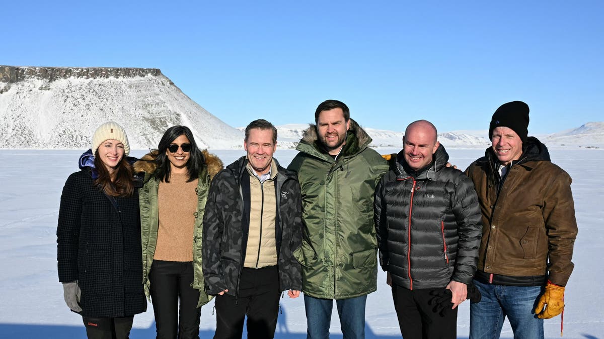 Vice President JD Vance poses with second lady Usha Vance, National Security Advisor Mike Waltz, his wife , former homeland security advisor, Julia Nesheiwat and Secretary of Energy Chris Wright