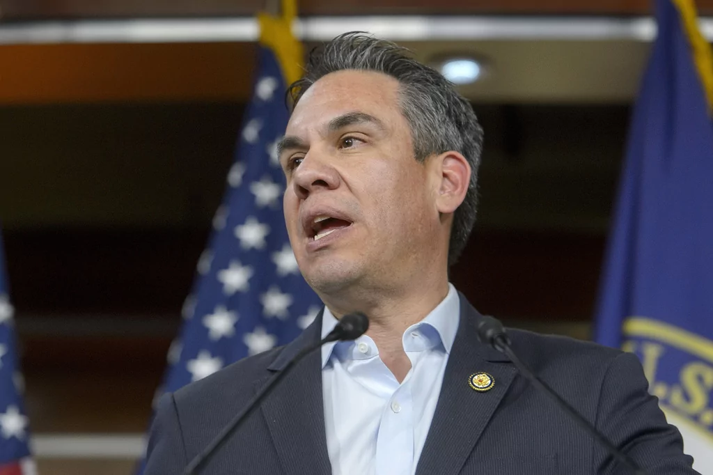 House Democratic Caucus Chair Rep. Pete Aguilar, D-Calif., speaks during a news conference at the Capitol, Friday, March 14, 2025, in Washington.