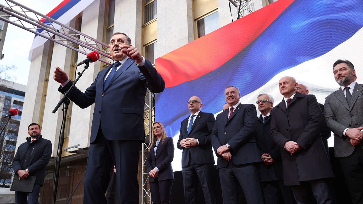 Politician known as the "Bosnian Bear" speaks during a protest
