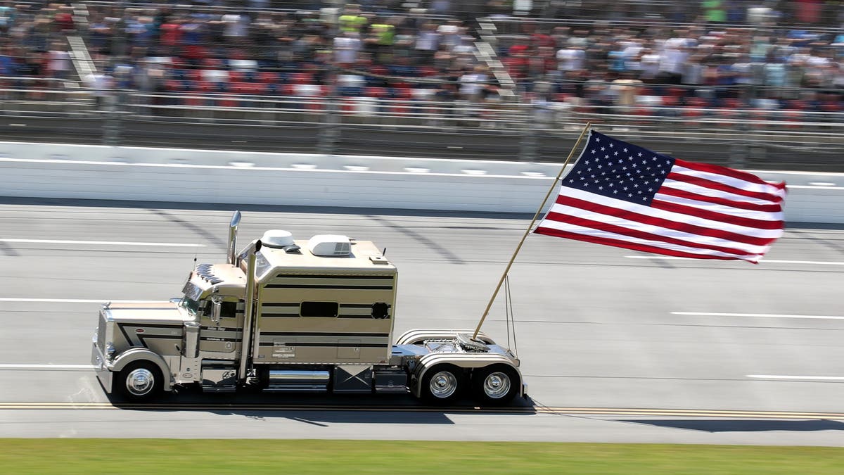 American flag on semi