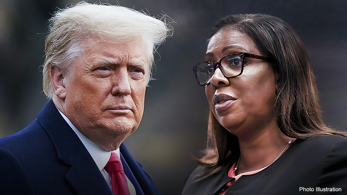 President Donald Trump and Letitia James are seen in this split image.