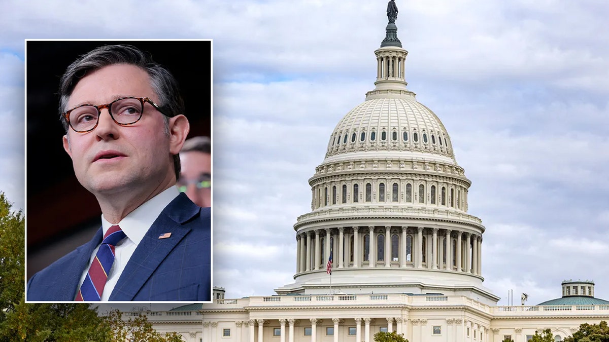 House Speaker Mike Johnson and the U.S. Capitol