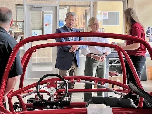 Gov. Brian Kemp (R-GA) and First Lady Marty Kemp tour the Effingham County College and Career Academy in Rincon, GA, on May 2, 2025. (Anna Giaritelli / Washington Examiner)