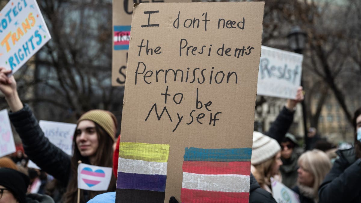 pro-trans rights demonstration with signs