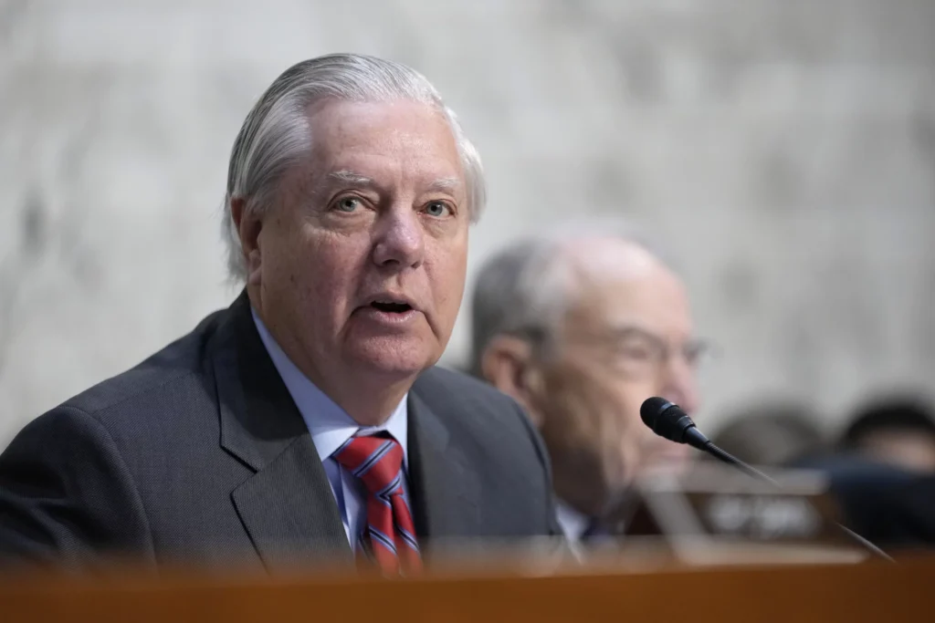 Sen. Lindsey Graham, R-S.C., speaks during the Senate Judiciary Committee confirmation hearing for Kash Patel, President Donald Trump's choice to be director of the FBI, at the Capitol in Washington, Thursday, Jan. 30, 2025. (AP Photo/Ben Curtis)