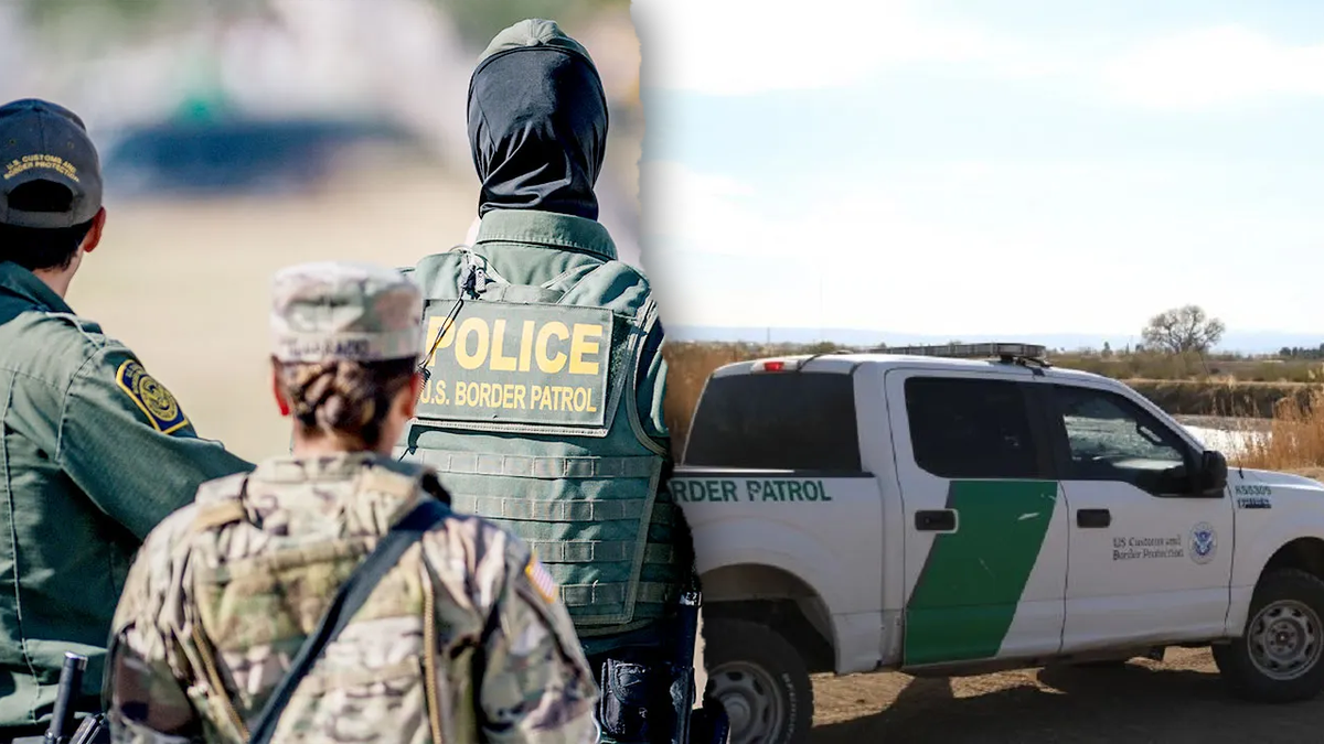 Agents in a split image showing an CBP truck