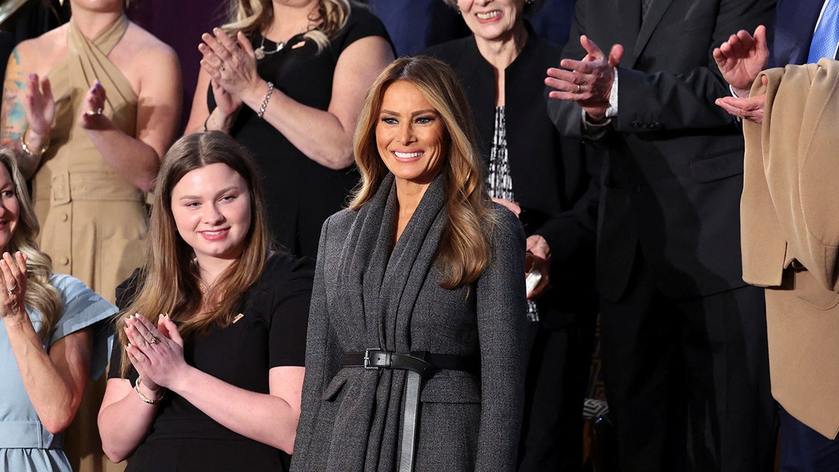 First Lady of the U.S. Melania Trump reacts on the day of U.S. President Donald Trump's speech to a joint session of Congress, in the House Chamber of the U.S. Capitol in Washington, D.C., U.S., March 4, 2025. Evelyn Hockstein/Reuters