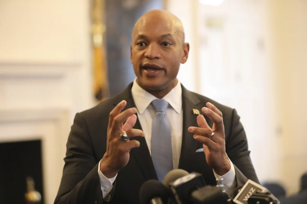 FILE - Maryland Gov. Wes Moore, a Democrat, takes questions from reporters on the last day of Maryland's legislative session on Monday, April 7, 2025, in Annapolis, Md.